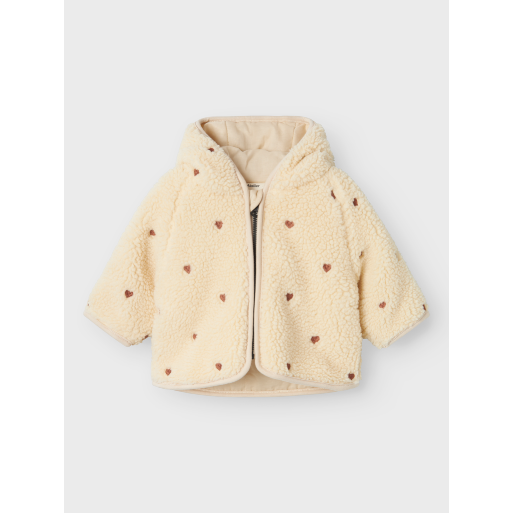 Lil' Atelier Nalo Loose Sherpa Jacket - Sandshell Emb hearts  - Hola BB