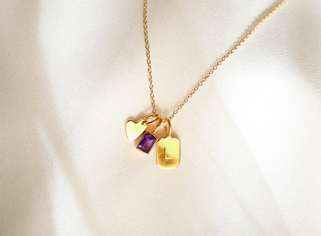 Altın Doğum Taşı İsim Harfi Kolye Ucu - Birden Fazla Taş