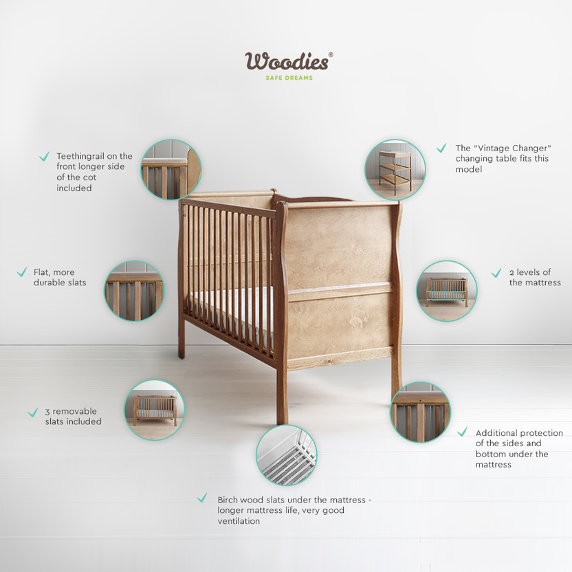 Woodies Woodies Noble 2 in 1 Cot Bed 70x140cm - Vintage  - Hola BB