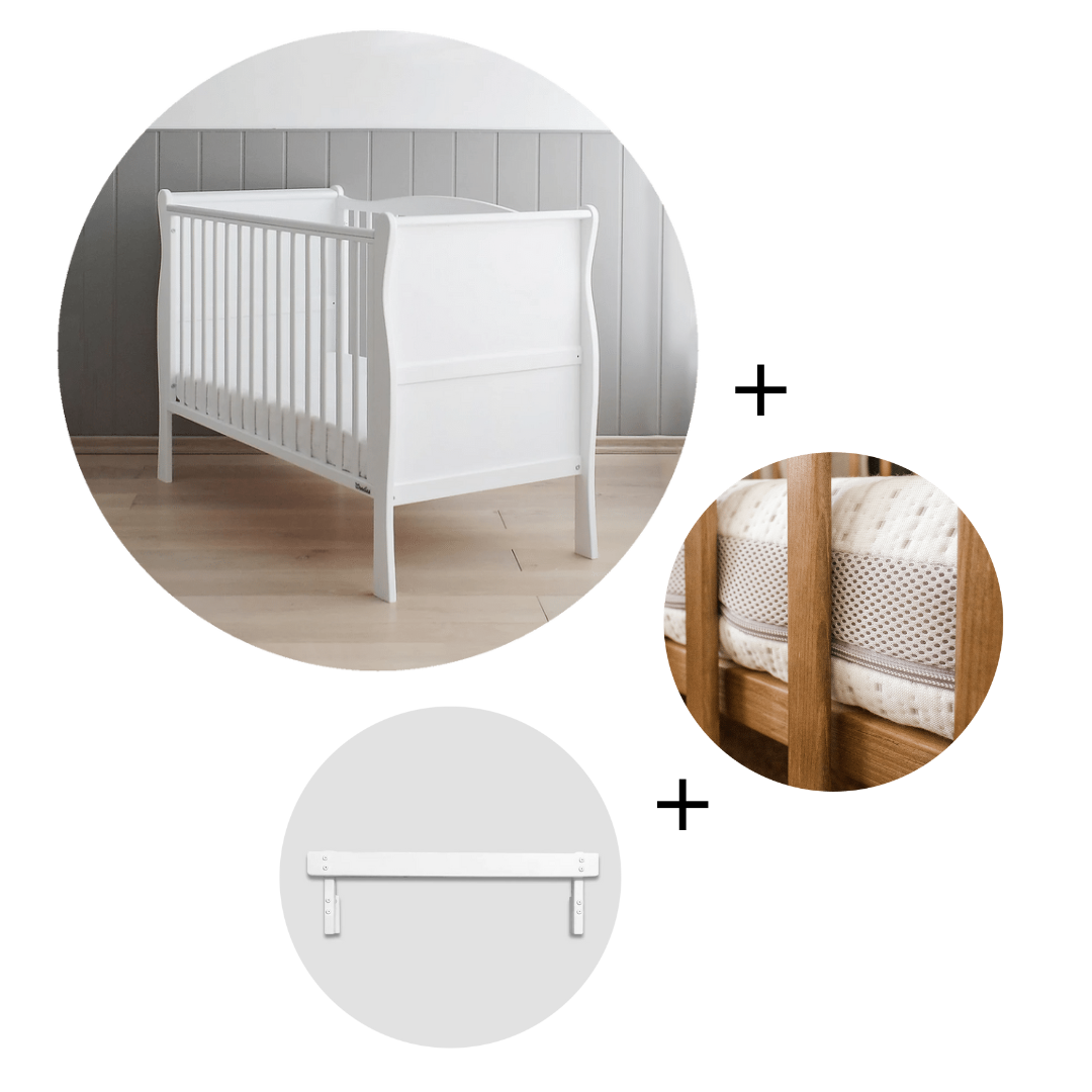 Woodies **Bundle offer** Noble White 2 in 1 Cot Bed + Mattress + Toddler Rails  - Hola BB